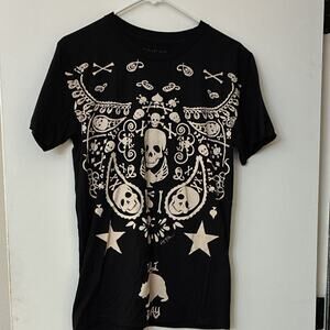 Ring of Fire Skull Paisley Graphic T-Shirt Men S Black Halloween Tattoo Tee Goth